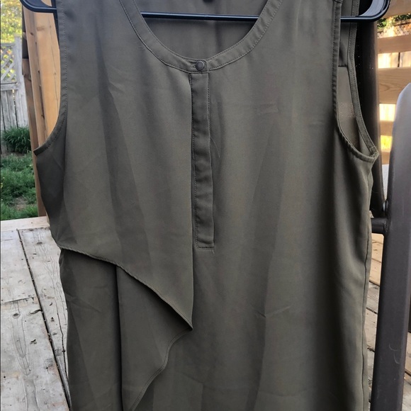 Army Green Sleeveless Blouse - Picture 2 of 5